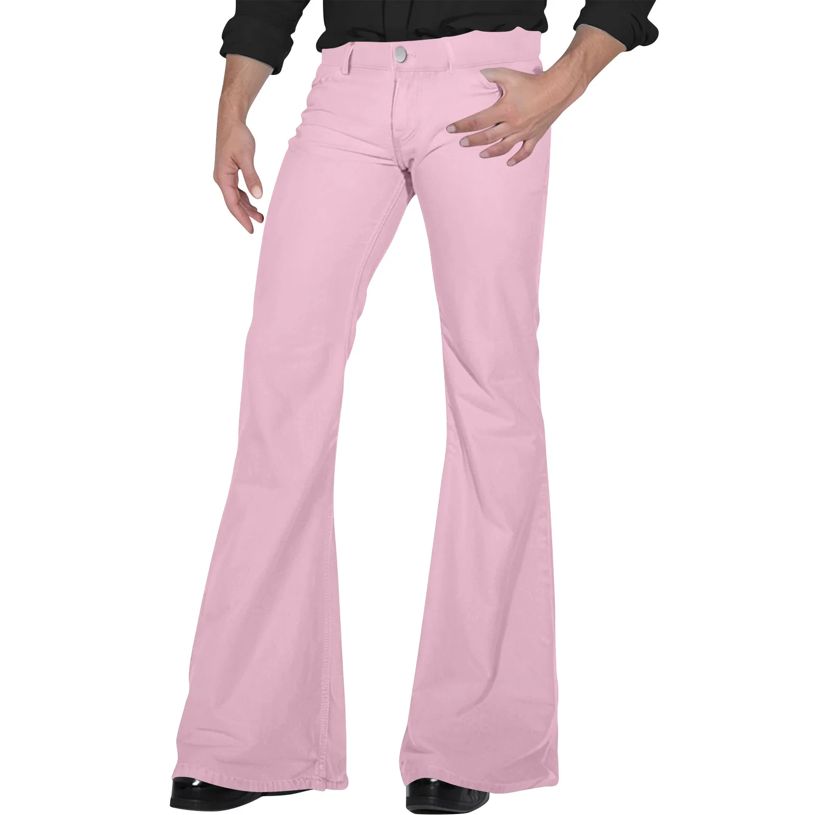 

Men'S Retro Disco Flared Pants Solid Color Stretch Vintage Flared Trousers Comfortable Low Waist Stretch Twill Party Trousers