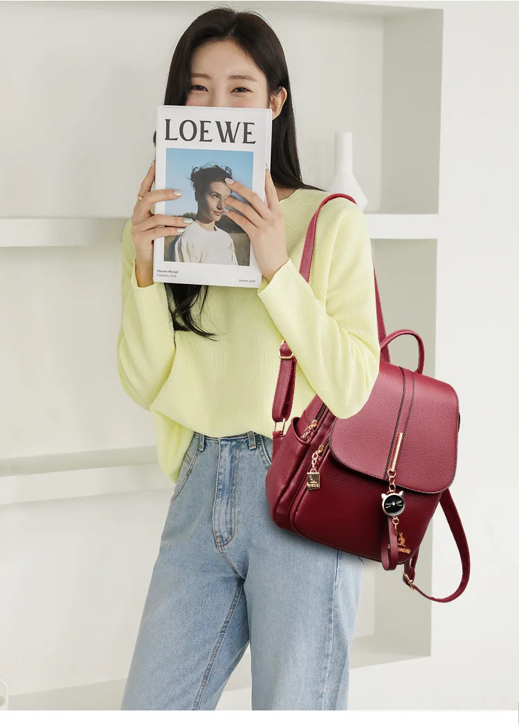 Spring and summer new lychee patterned large capacity soft leather backpack, fashionable and trendy women's backpack, school bag