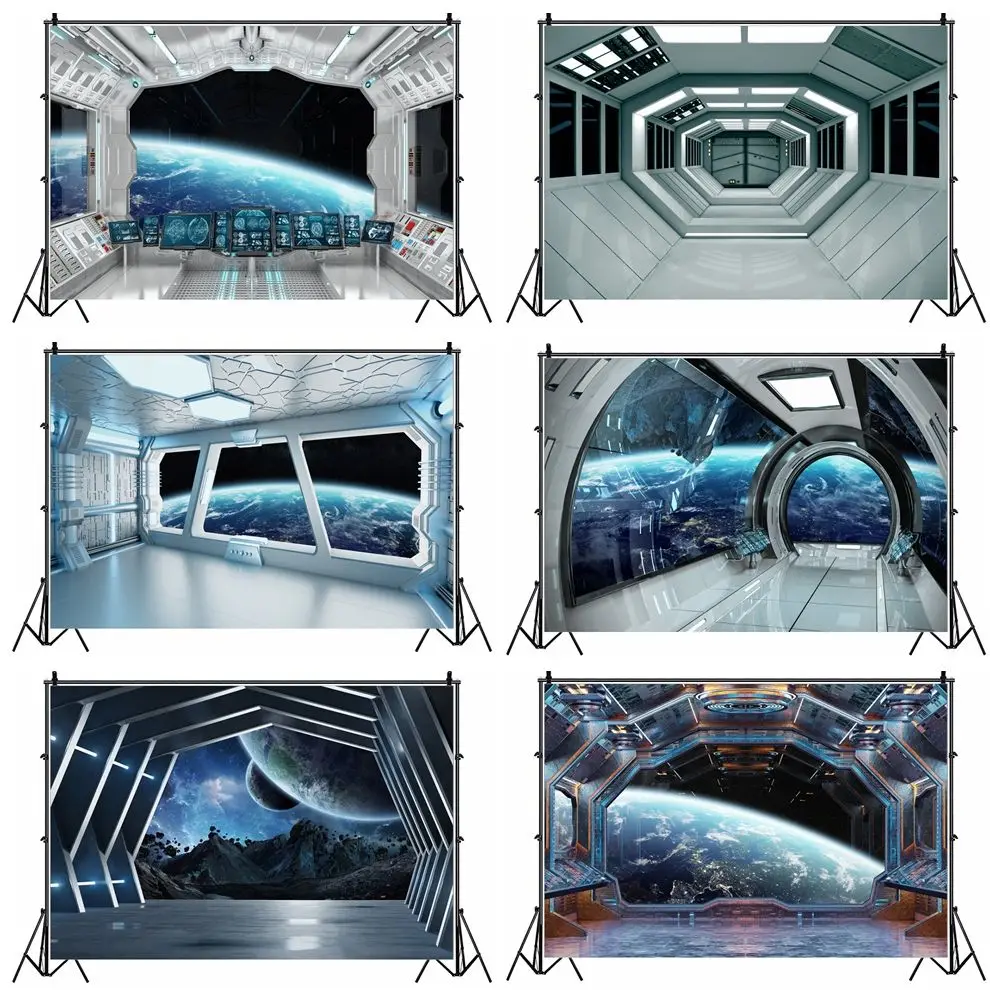 

Birthday Backgrounds Universe Earth Spaceship Capsule Interior Little Astronaut Photography Backdrops Baby Portrait Photozone