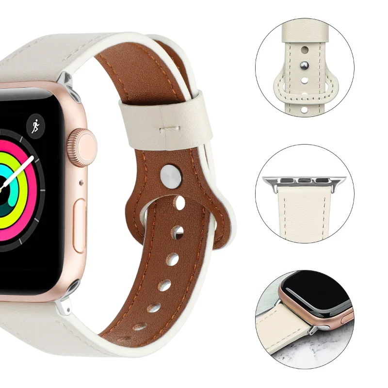 Leather Watch Strap for Apple Band 44mm 45mm 41mm 40mm 42mm 38mm 49mm 45 Mm Correa Bracelet IWatch Series 8 Ultra 3 6 SE 7 Strap
