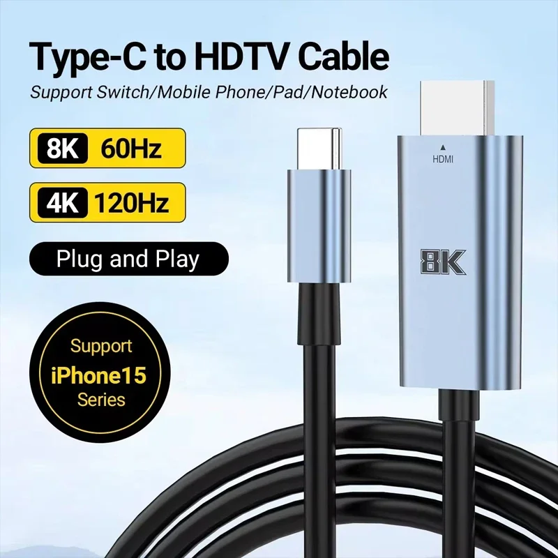 8K HD USB-C to Displayport Converter Type-C Male to DP Female Connector Support 8K 60Hz/4K 120Hz Switch PC TV Macbook Pro