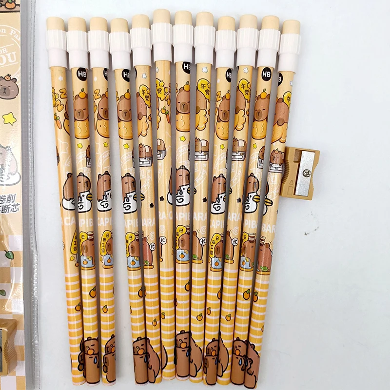 1pack Cartoon Capybara HB Pencils 12 Pencils 1 Pencil Roller Stationery Box Set Student Writing Drawing HB Pencils Sketch Pens Drawing Set Writing Stationery Drawing Pencils