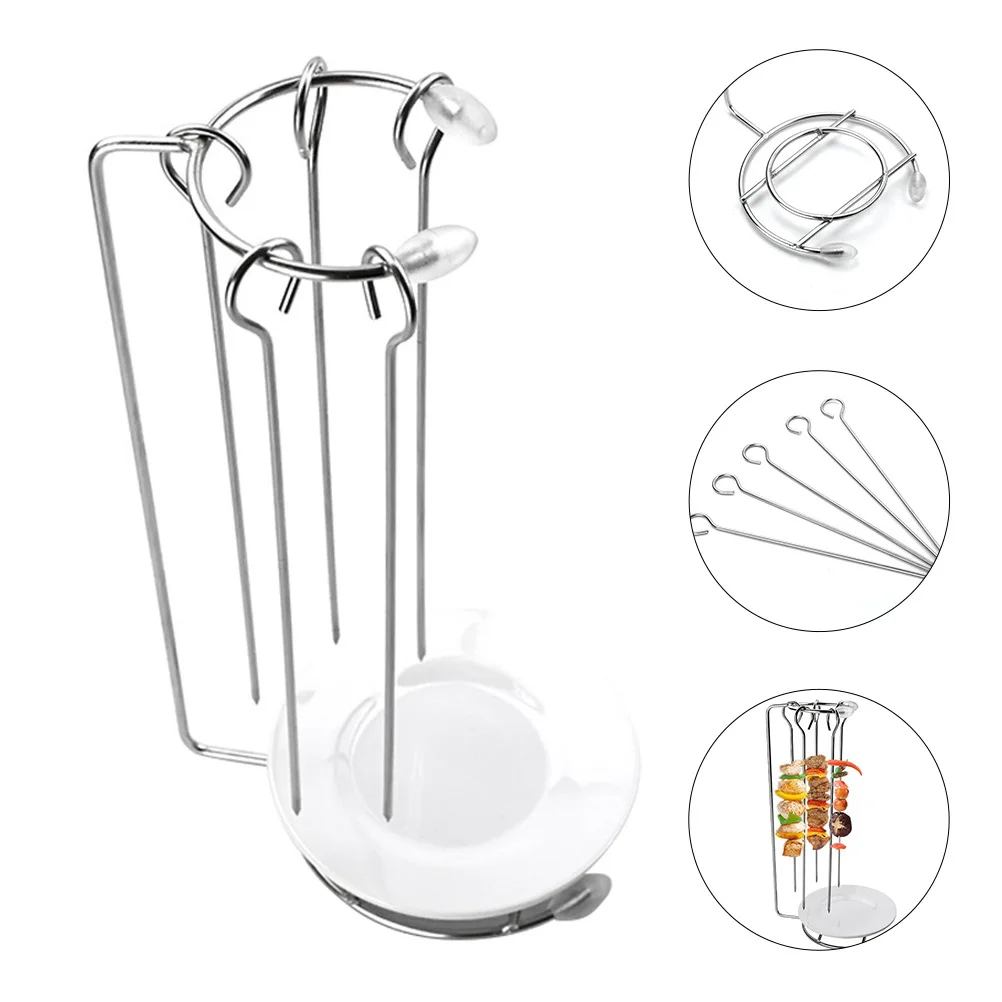 

2 Sets Stainless Steel Kebab Hanger Bbq Skewers Sticks Plastic Barbecue Supplies