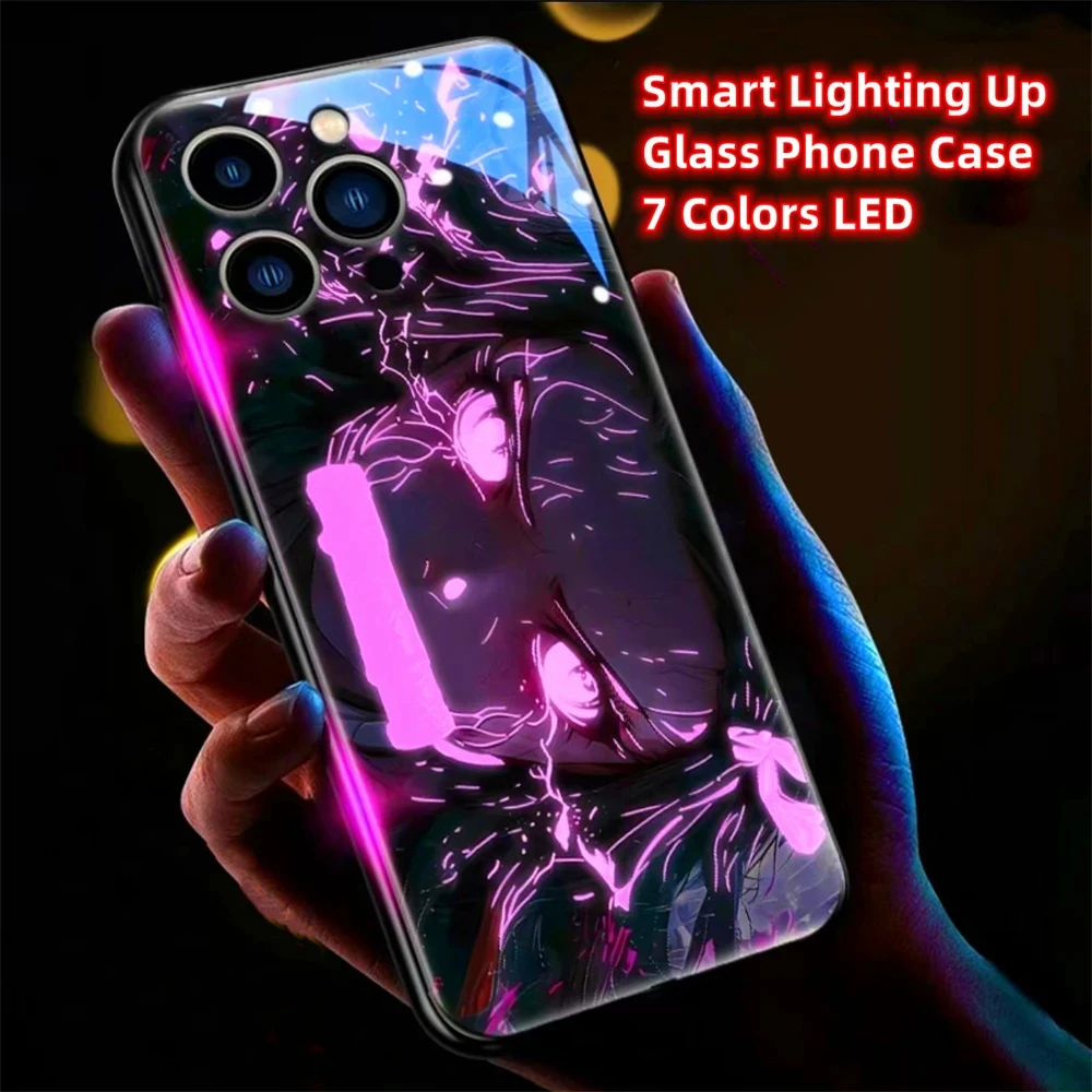 2024 Japanese Popular Anime Role Smart LED Light Up Glass case For VIVO IQOO 12 11 10 9 8 Pro X100 X90 X80 X70 X60 X50 Pro Plus