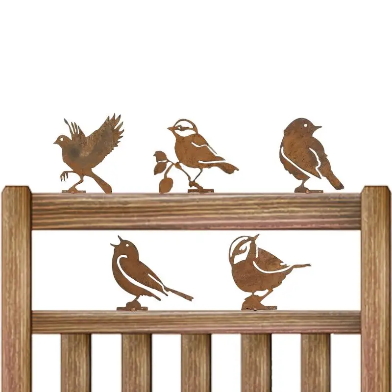 

Outdoor Bird Decor 5pcs Rusty Birds Iron Silhouette Decoration Lawn Art Outdoor Fence Decorations Metal Garden Statues For