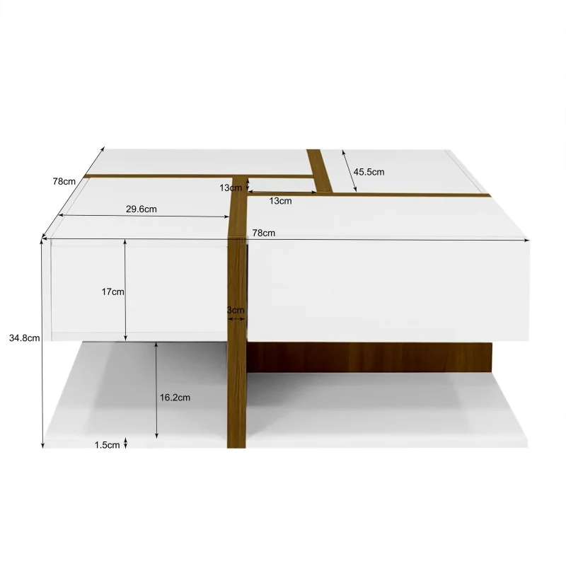 Coffee Table Mini Table With 4 Drawers Unique Color Adjustment And Line Design Square Wooden Table With Storage Space – Detail 11
