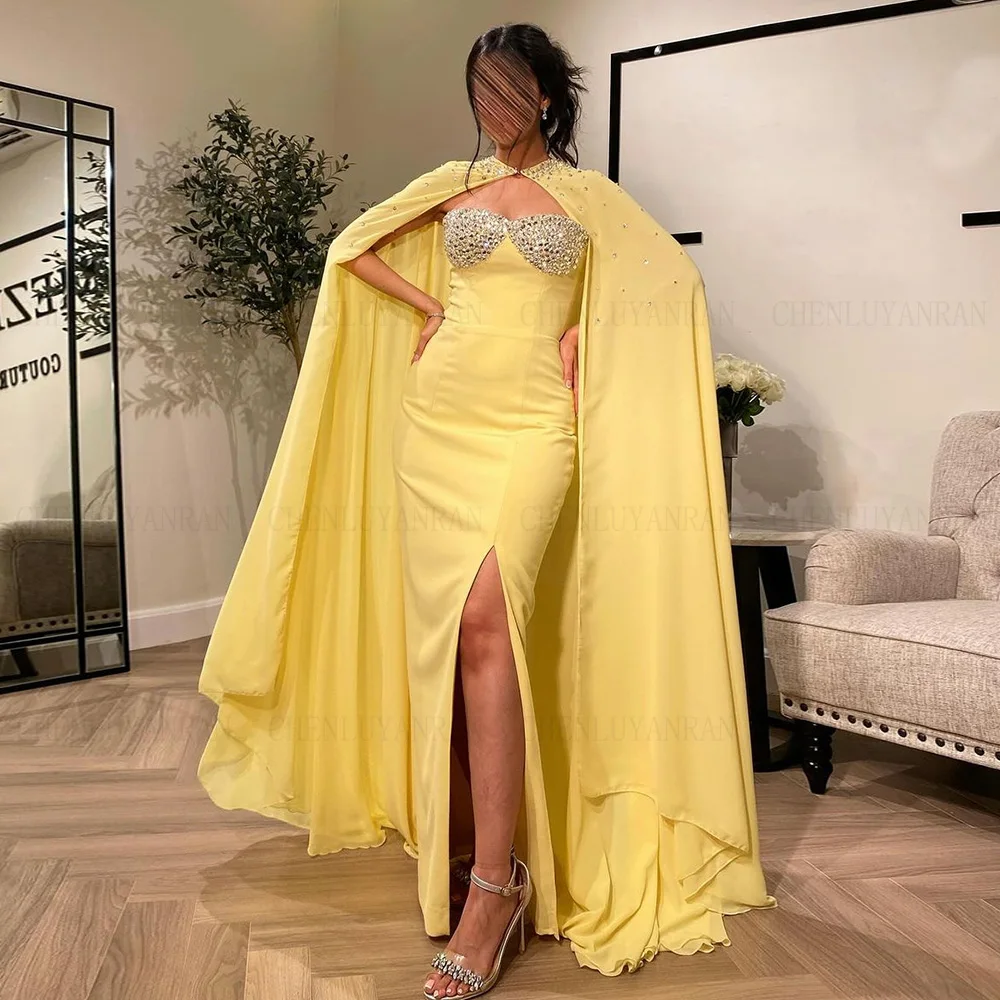 

Желтые шифоновые платья для торжественных случаев 2024, Длинные бальные платья с блестками и шалью, сексуальное вечернее платье с юбкой-годе, الحالحالحالح