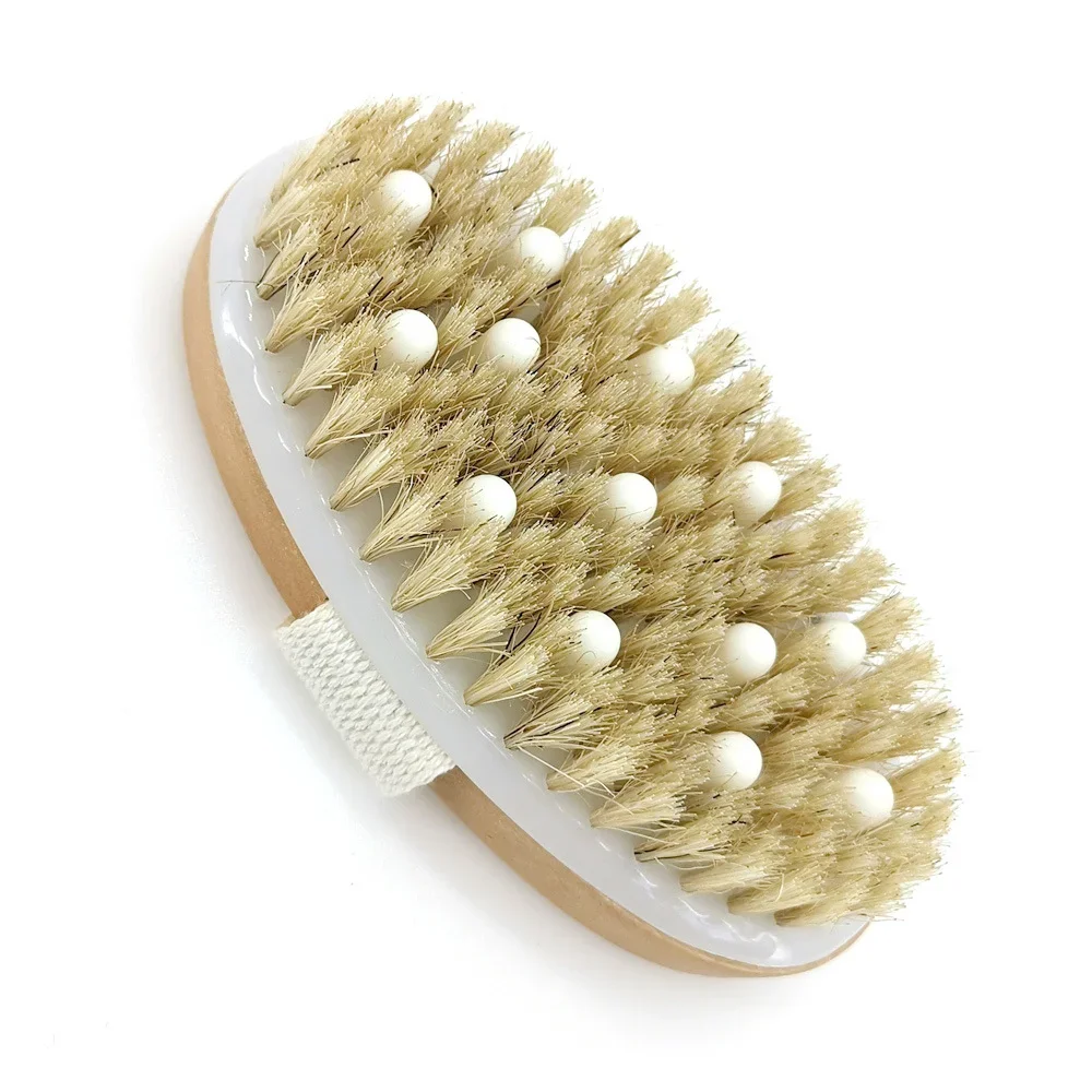 Massage Tool Body Scrubber 2 In 1 Dry Skin Body Massage Brush Natural Bristle Dead Skin Remover Anti Cellulite Exfoliates Blood Circulation Massage Tools