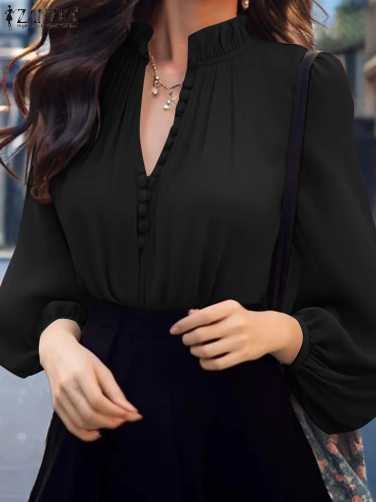 ZANZEA-قمم فانوس طويلة الأكمام ، قميص فضفاض برقبة...