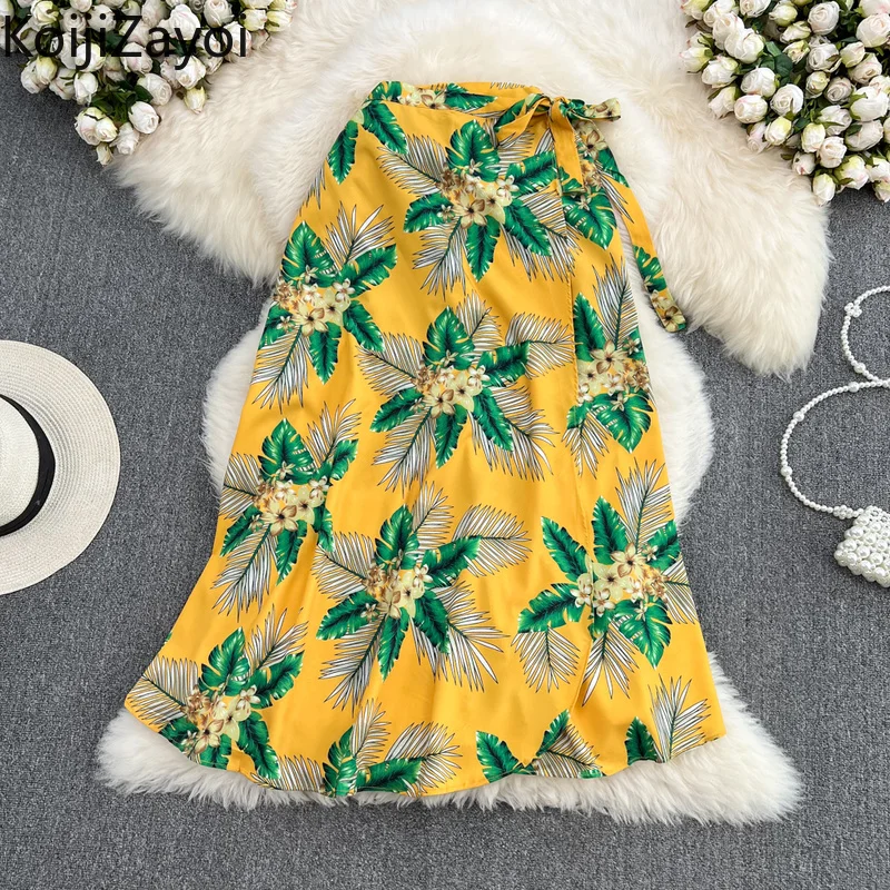 

Koijizayoi Flower Beach Women Long Holiday Skirt Summer Fashion Chic High Waist Skirts Dropshipping Lace Up Chiffon 2022 Faldas