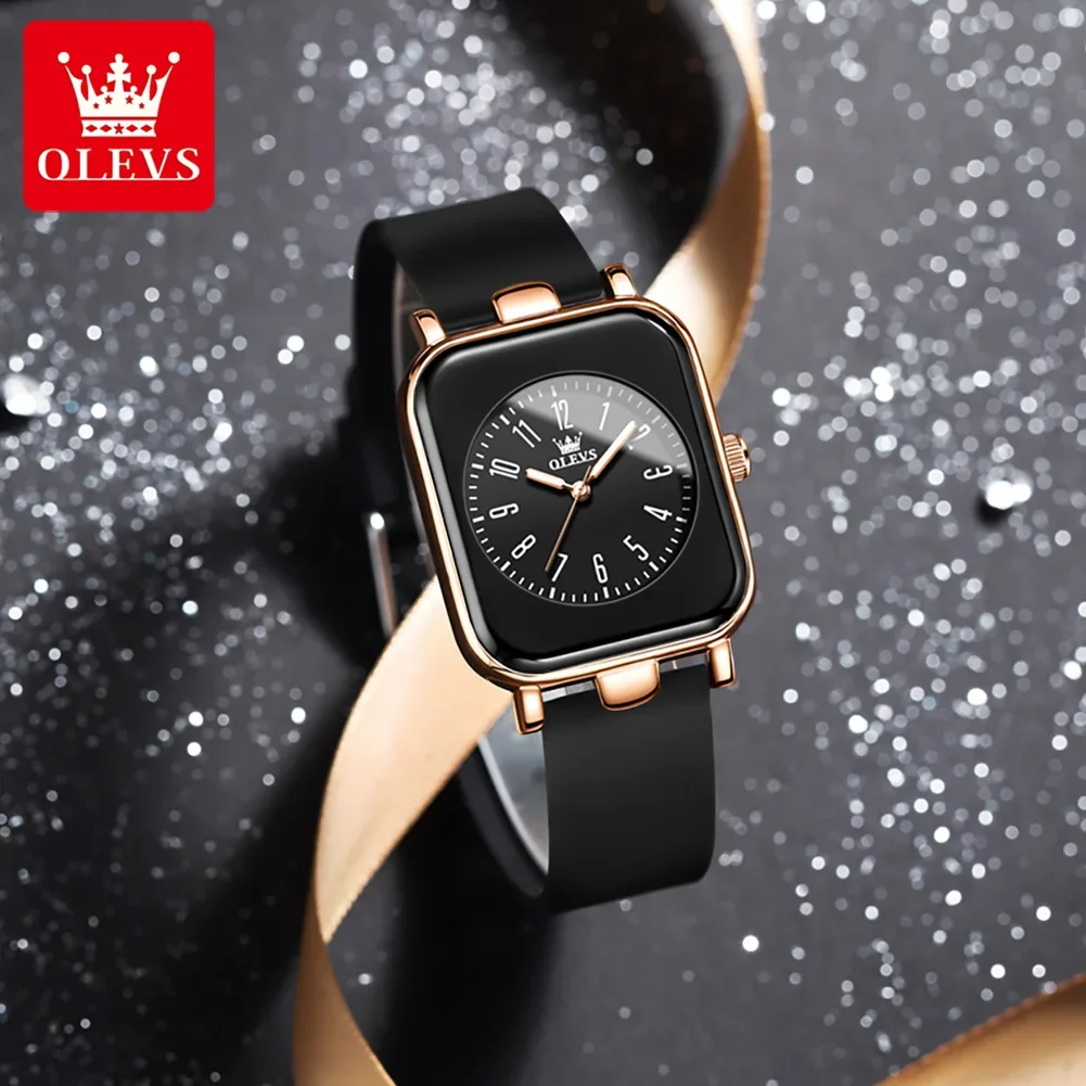 OLEVS 9961 Original Quartz Watch for Women Silicone Strap Watches Black Square Digital Dial Waterproof Ladies Wristwatch Gifts 3