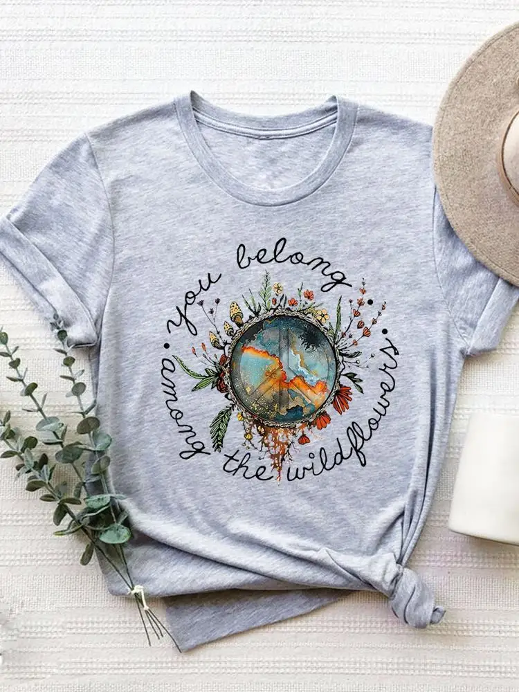 Short Sleeve Graphic T-shirt Women Summer Clothes Clothing Flower Sweet 90s Style Print T Shirt Fashion O-neck Tee Top
