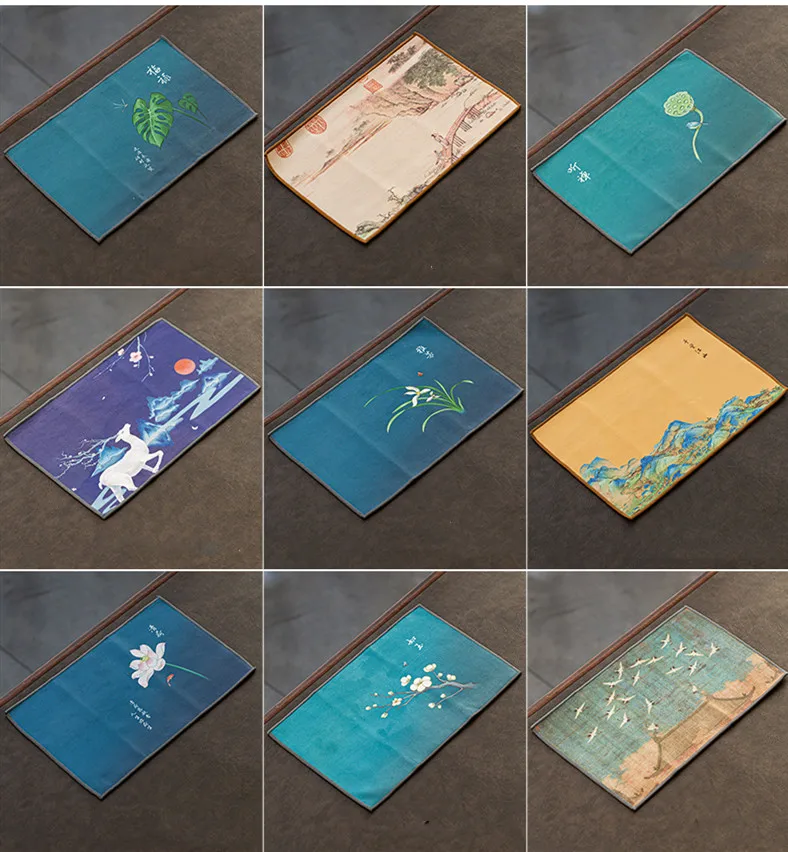 Description Picture 3 of itemChinese Painted Flower Pattern Thickened Tea Towel Plush Imitation Deerskin Absorbent Water Rag Tea Napkins Cloth Tea Ceremony