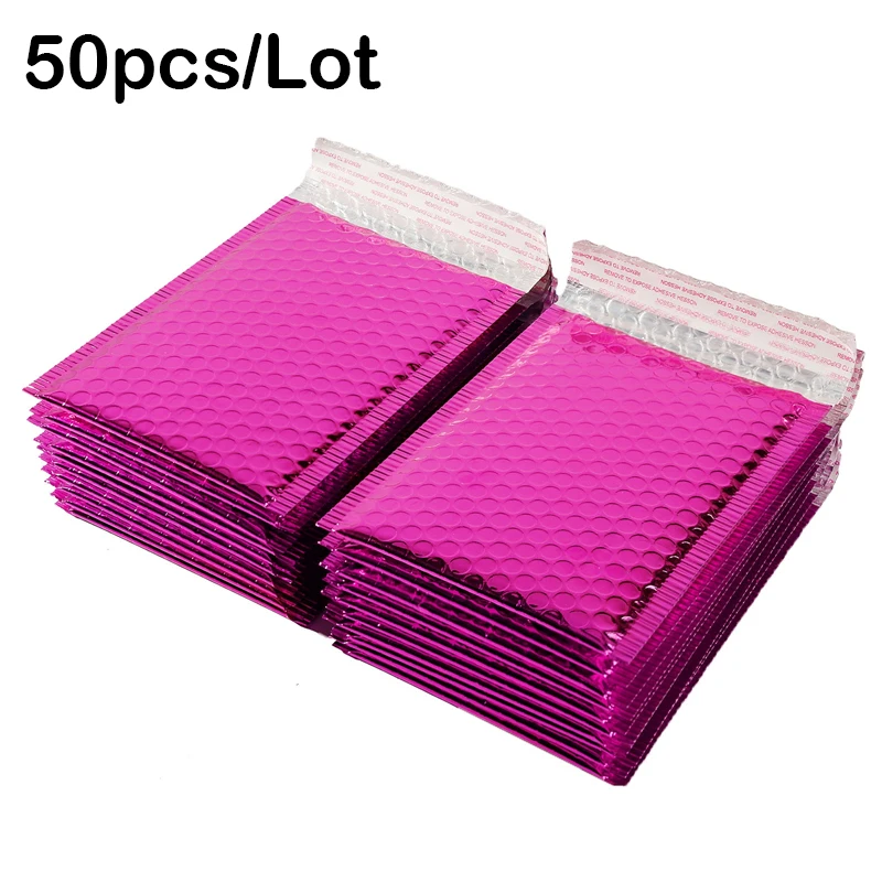 50pcs 15x20+4cm Rose Red Bubble Envelope Aluminum Foil Bags Bubble Mailer for Gift Packaging,Wedding Favor Bag,Mailing Envelopes