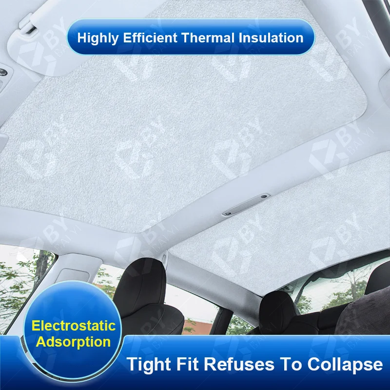 [2023 Upgrade] Car Roof Sunshade for Tesla Model Y Roof Sunshade  with New Electrostatic Adsorption Functions, Enhanced Thermal Insulation,  Easy Installation and Storage, No Snaps, No Sagging : Automotive