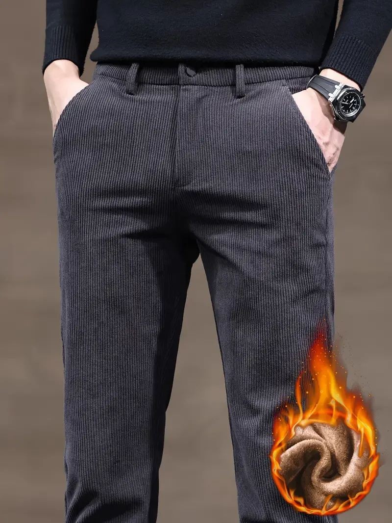 Winter New Men's Corduroy Fleece Casual Pants Warm Thick Classic Fashion Straight Plush Velvet Trousers Brand Clothing Male 3
