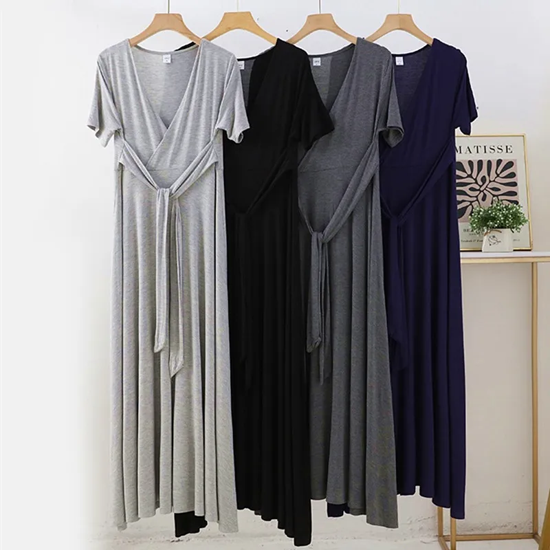 Modal Cotton Nightgowns For Women New V Neck Nightshirt Female Short Sleeve Night Wear Long Dress Elegant Home Clothes Belt fdfklak modal v neck women nightgowns thin short sleeve loose summer homewear fashion soft leisure fish tail night dress