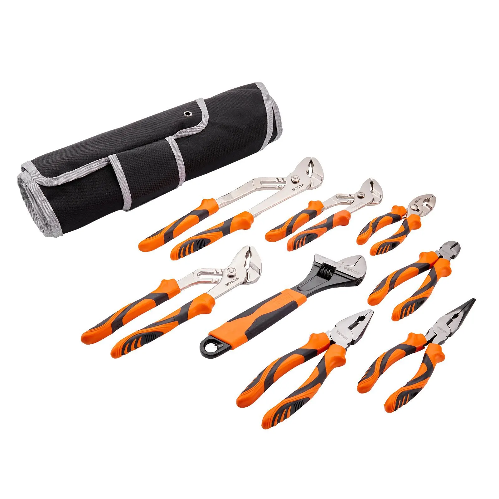 Set mit 8 professionellen Zangen (205/225/310 mm) für Mehrzweck-Mechanikerarbeiten, diagonal, mit langem Spitzenbereich + Schraubenschlüssel + Tasche – Detail 2