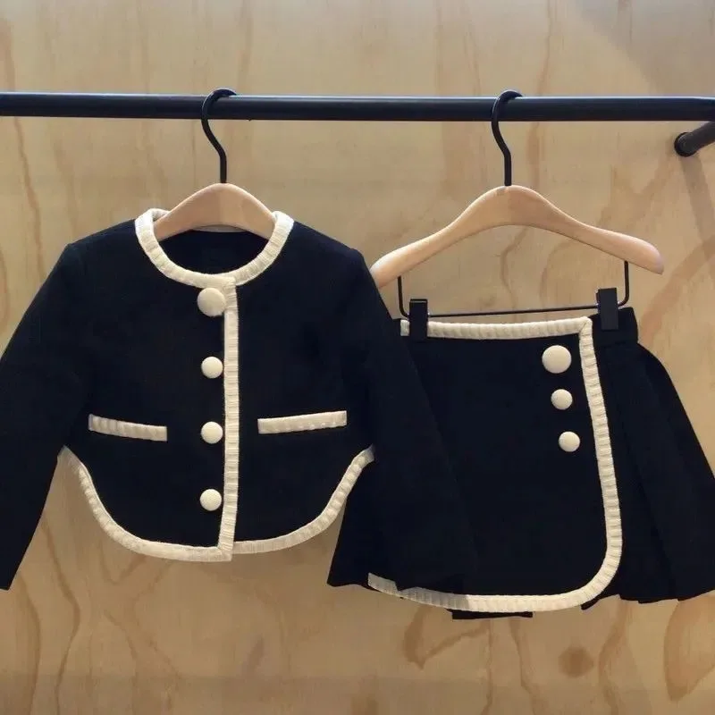 2 stücke Mädchen Tweed Sets Kinder Winter Herbst Lange Ärmel Prinzessin Top und Rock Geburtstag Entwickelt Uniform Luxus Party 2-7 jahre