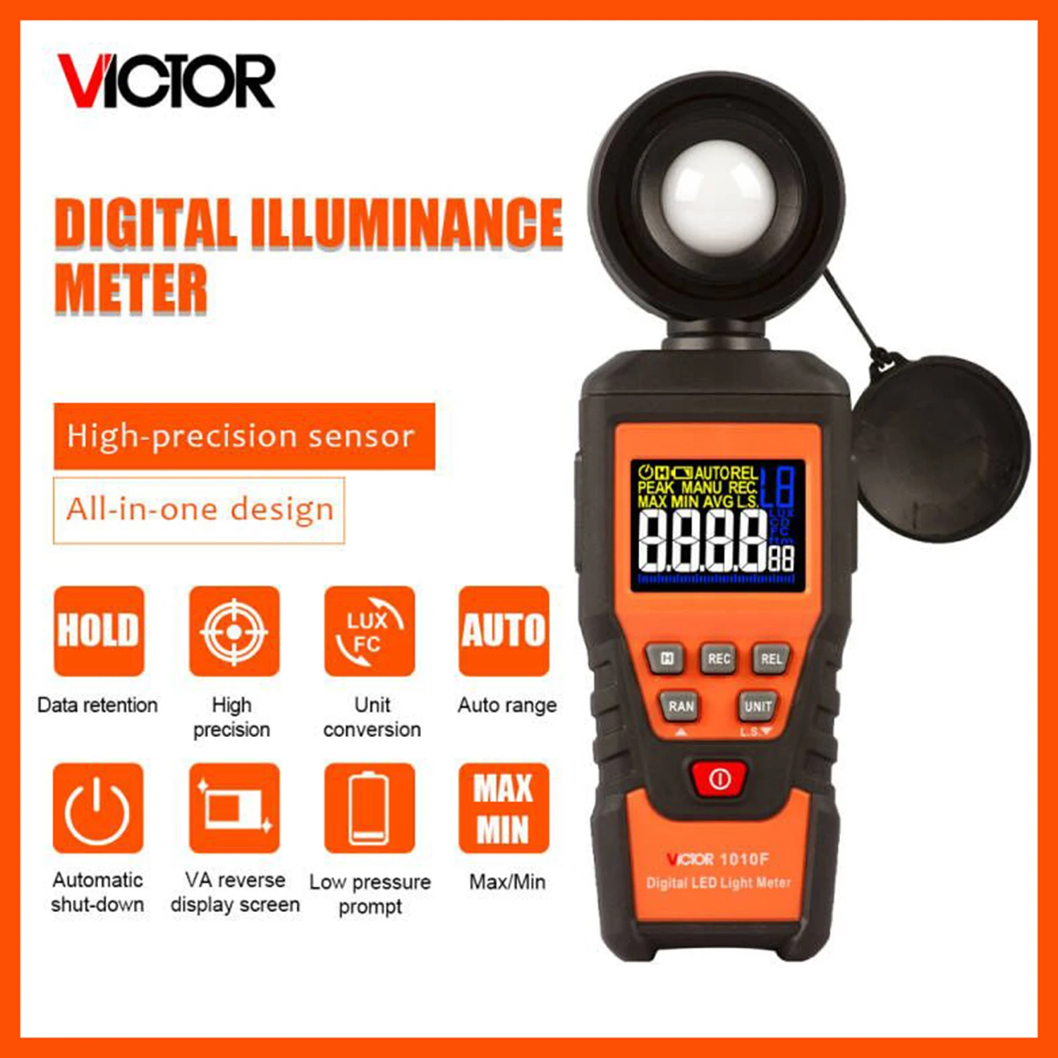 

VICTOR 1010F Mini Digital Lux Meter 100000 LUX 10000FC Sample rate 0.5s Tester LCD display Environment Meter VC1010F Brightness.