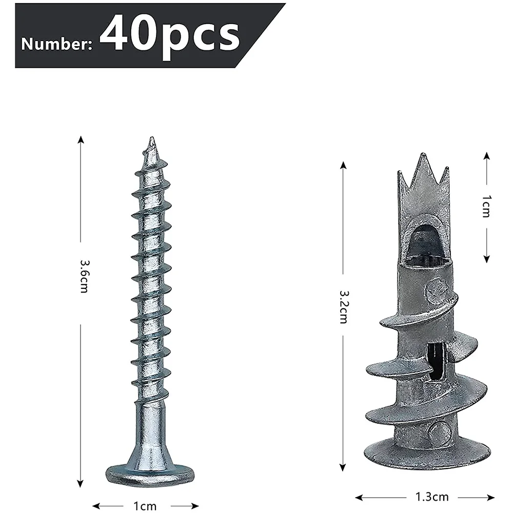 40 Pcs Metal Self Drive Anchor Plasterboard Dowels Screws 4.5 x 35mm Single-Layer Double-Clad Plasterboar