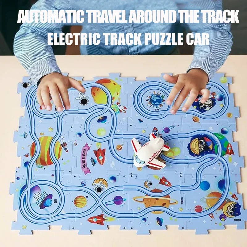 Play Mat Game Mat Children Puzzle Electric Railroad Speeder DIY Assembly Electric Car Automatic Rail City Scene Construction Baby Play Mat Gift