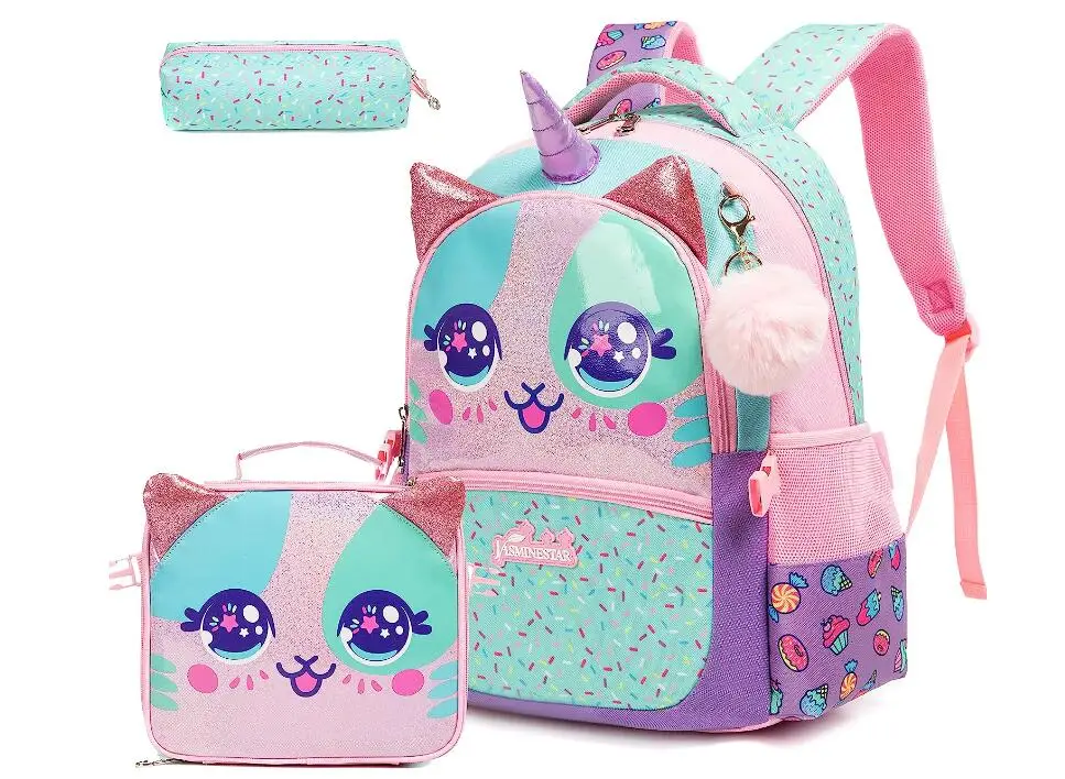 Zaino per scuola materna Borsa per bambini Borsa per scuola elementare Borsa per il pranzo Borsa per penne 3 in 1 per ragazza Zaino per scuola per bambini per ragazze - immagine 2