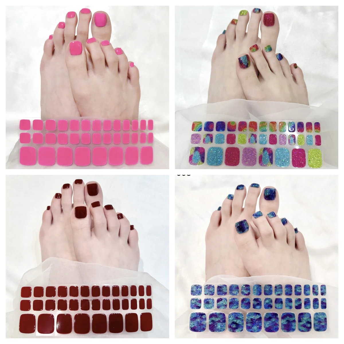 34Tips Solid Color Gel Toe nail Strips Full Adhesive Waterproof Semi Cured Gel Toe Nail Stickers UV Lamp Need nail stickers nail art tools nail decals