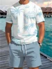 2 Piece Summer Casual Everyday Men's Short Sleeve Shorts Set Hawaiian Print Men's T-shirt Outdoor Sports Men's Beach Shorts 2