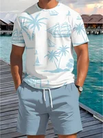 2 Piece Summer Casual Everyday Men's Short Sleeve Shorts Set Hawaiian Print Men's T-shirt Outdoor Sports Men's Beach Shorts 2