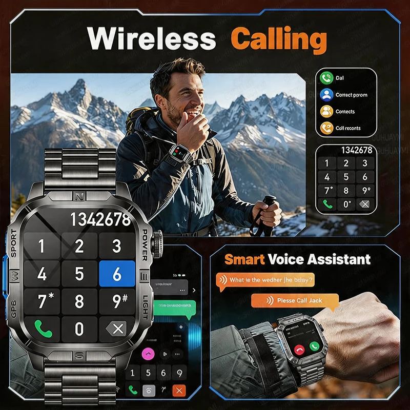 2026 New Military GPS Map Tracker Smart Watch Men Outdoor Flashlight Compass Waterproof Bracelets Heart Rate Call Sports Watches 4