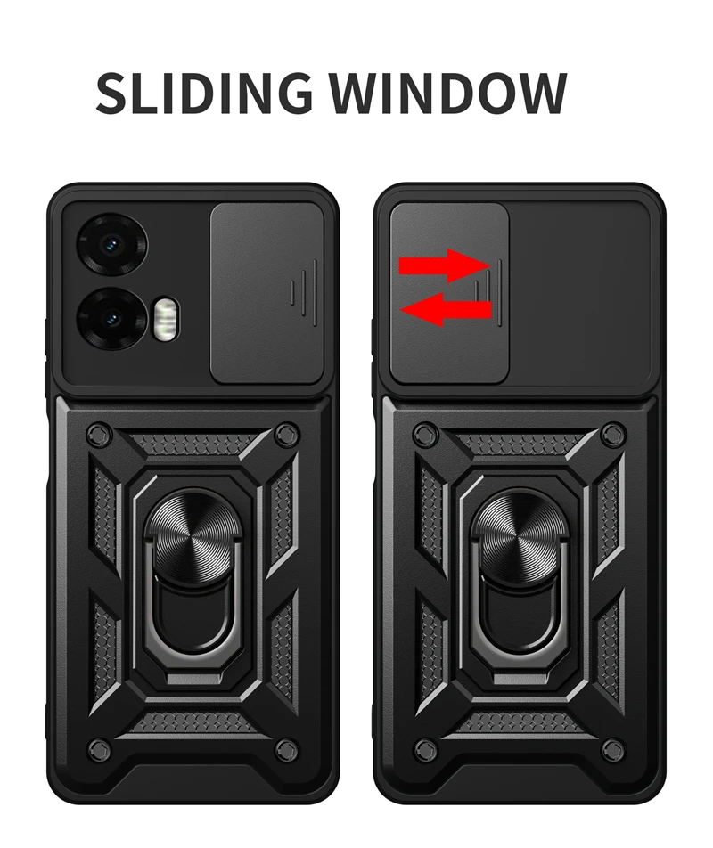 Armor Shockproof Phone Case with Slide Camera Cover and Magnetic Ring Stand