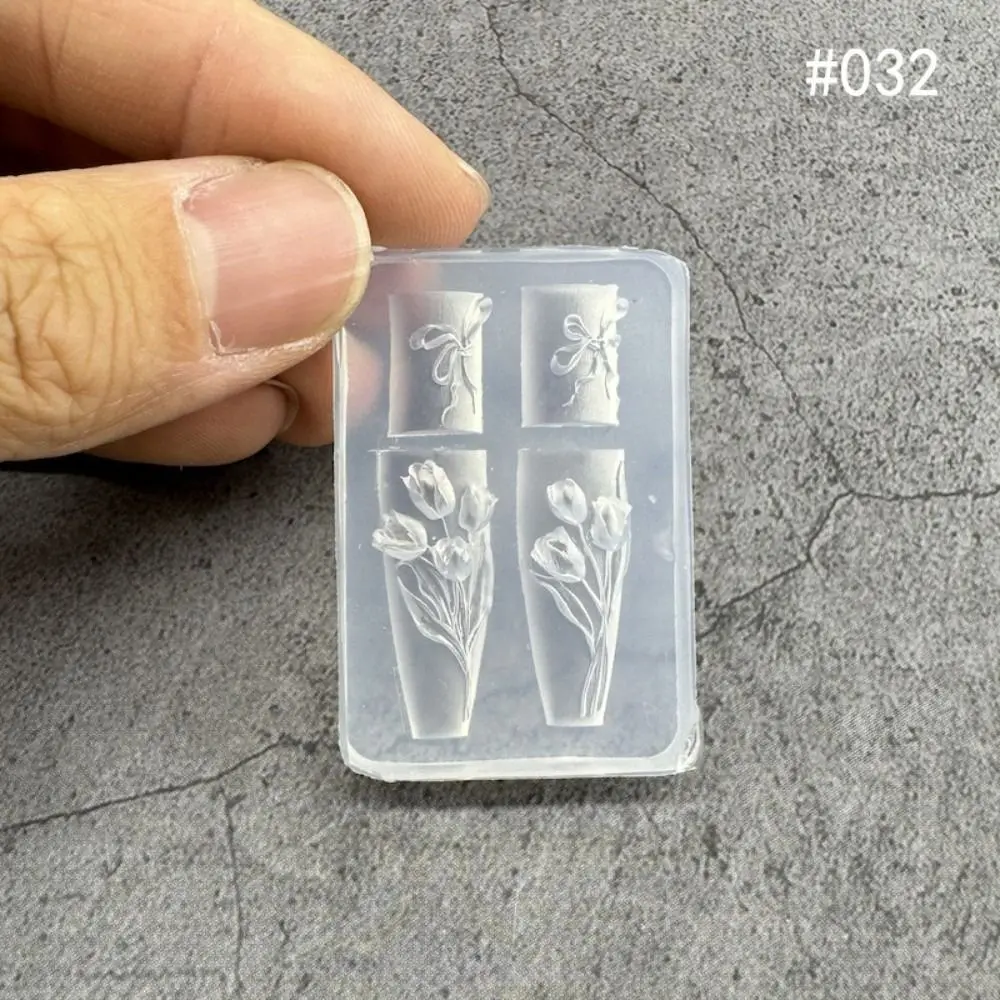 New High Transparent Nailart Mold 3D Carving Lily Flower Silicone Template with Box Butterfly Tulip Nail Art Molds for Salon Use