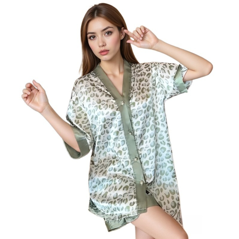 Women Summer Short-Sleeved Tops Shorts Kawaii Clothing Homewear Ice Silk Pajamas Two-Piece Set Big Size Sleepwear New