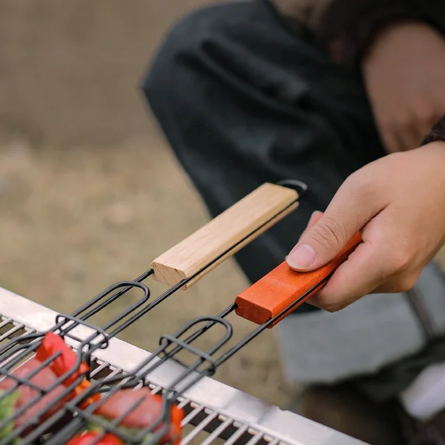 Hordozható Bbq Grillező Kosár Fém Nonstick Barbecue Nyárs Újrafelhasználható Kézi Kolbász Kültéri Piknik Bbqtool - Image 5