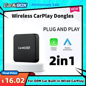 CarAIBOX 무선 카플레이 동글, 무선 안드로이드 자동 박스, 유선 카플레이 포함 자동차 라디오용, 2 인 1