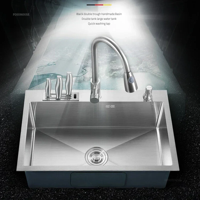 Commercial Kitchen Sink For Dining Room Brushed Metal Multi-functional Sink Modern Thickened Kitchen Sinks For Restaurant