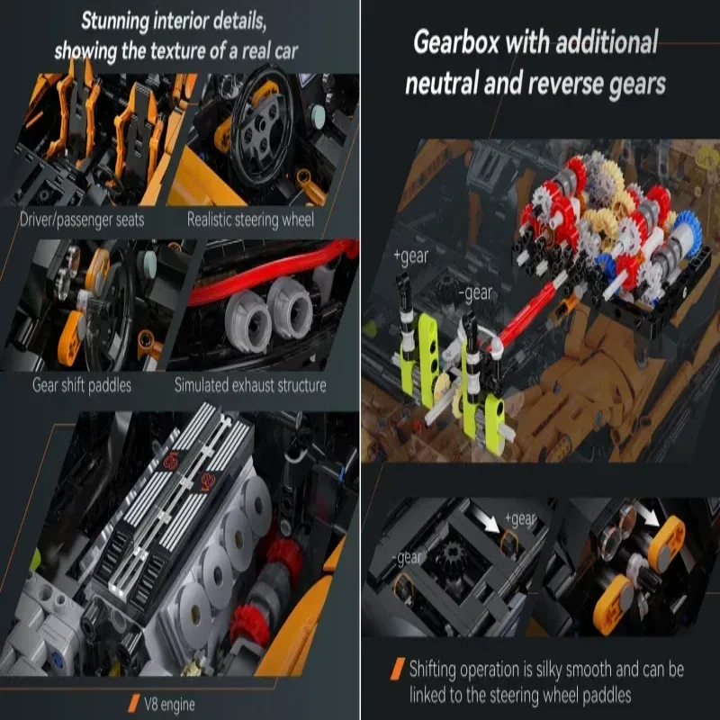 Cada 1:10 MOC 디자이너 Pvdb 스마일 어쌔신 슈퍼 레이싱 카 모델 빌딩 블록, V8 실린더 자동차 스피드 차량, 어린이용 장난감