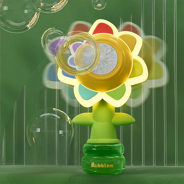 Bubble Machine Toy Electric Automatic Sunflower Shaking Head Adjustment Light Dancing One Key Bubble Maker Toy For Kids