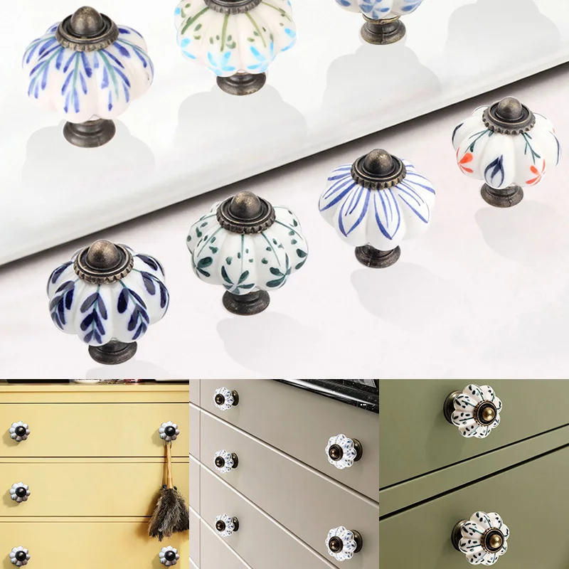 Description Picture 3 of itemPumpkin Shape Ceramic Handles Drawer Knobs Single Hole Closet Cupboard Wardrobe Cabinet Door Handles Furniture Hardware Handles