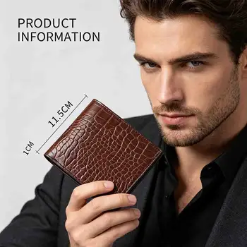 Portafoglio da Uomo in Pelle con Motivo Coccodrillo, Design Bifold, Stile Vintage, Porta Carte di Lusso, Regalo Elegante, Portafoglio Sottile Classico