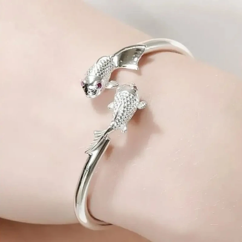 Vintage Silver Color Koi Fish Bracelet Women's Chinese Lucky Bracelet Haoyuan Amulet Jewelry Exquisite Gift bangle bracelet
