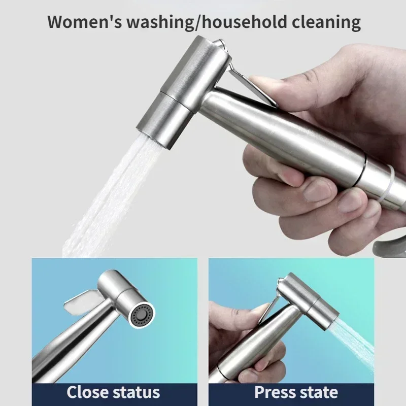 304 Hand Protable Toilet Bidet Sprayer Gun Bathroom Bidet 1.5m Stretchable Hose Stainless Steel Sprayer Set Bathroom Accessories 4