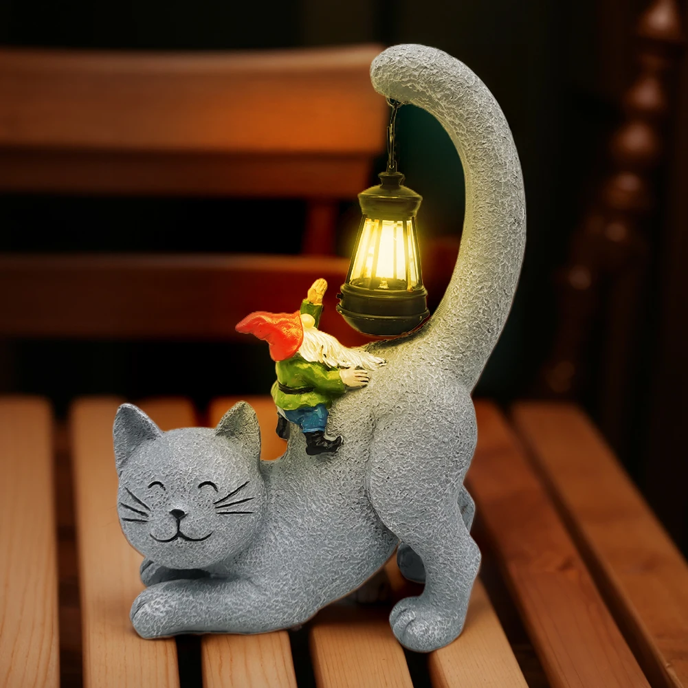 태양열 고양이 정원 입상 조명, 태양열 LED 조명, 귀여운 고양이, 그놈 야외..