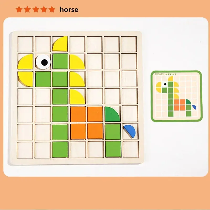 Wooden Mosaic Puzzles Geometric Shapes Building Blocks Pattern With Design Cards Kindergarten Classic Educational Shape Puzzle_voghion.com