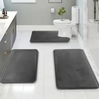 Toilettes trois pièces, tapis de sol de bain, tapis de douche, tapis absorbant de bain, tapis antidérapant, doux et confortable, buanderie. 1