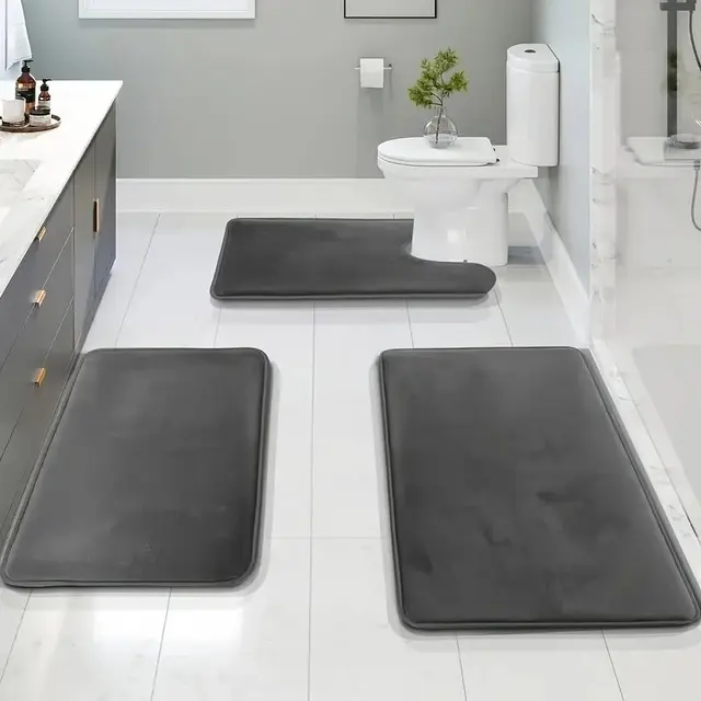 Toilettes trois pièces, tapis de sol de bain, tapis de douche, tapis absorbant de bain, tapis antidérapant, doux et confortable, buanderie. 1