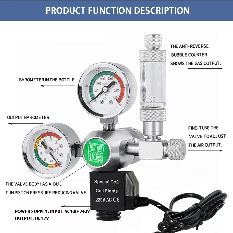 Aquarium DIYCO2 regulator Solenoid Bubble Counter CO2 control system reaction waterproof fish tank CO2 Pressure reducing valve 2