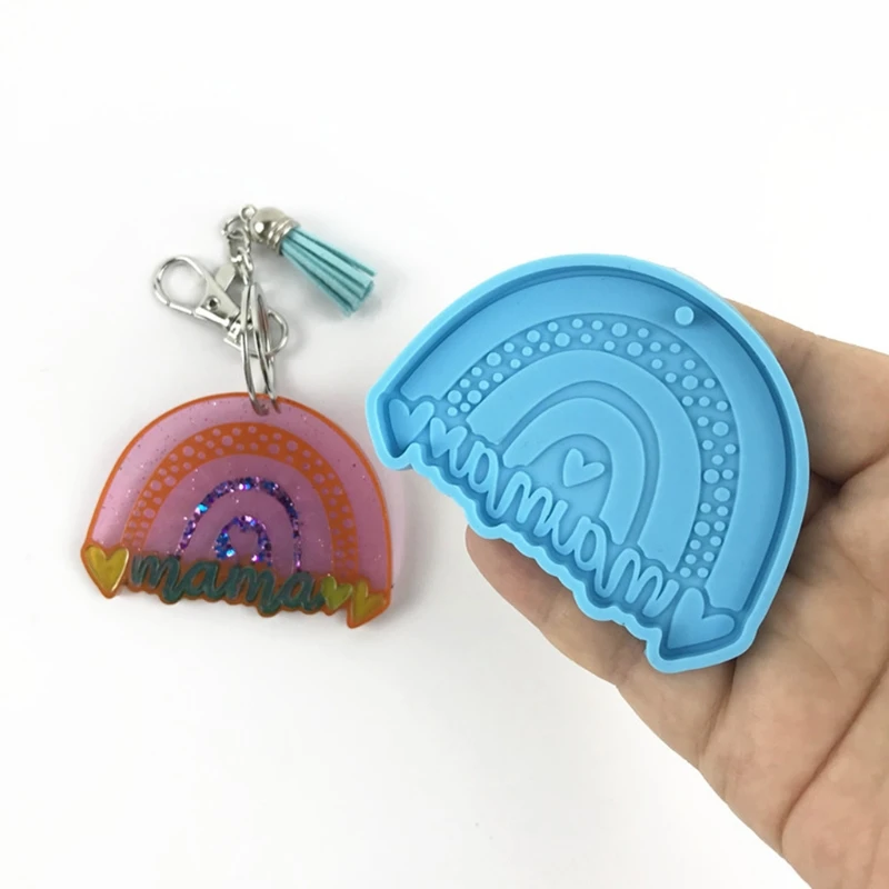 

Rainbow Mom Keychain Epoxy Resin Mold Hanging Pendant Silicone Mould DIY Crafts Jewelry Necklace Casting Mold