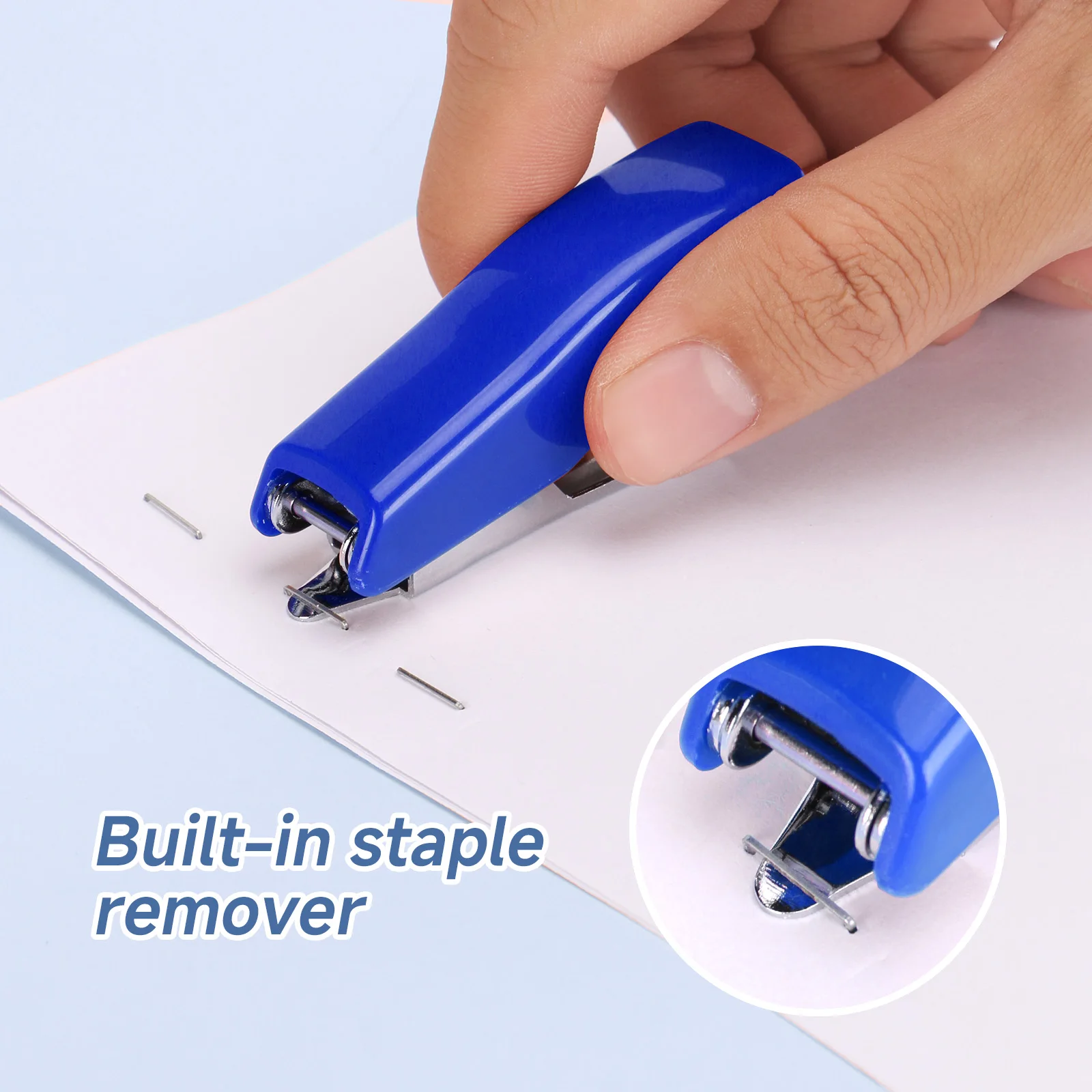 스테이플 제거기가 내장된 EAGLE 미니 스테이플러, ABS 플라스틱, 스테이플 1000개 포함, 사무실, 가정, 학교용 컴팩트 사이즈